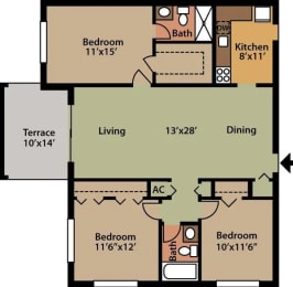 a floor plan of a house with a kitchen and a living room