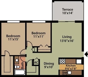 a floor plan of a living room and a kitchen