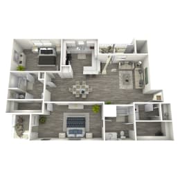 bedroom floor plan an open concept living and dining area with a fireplace and a balcony