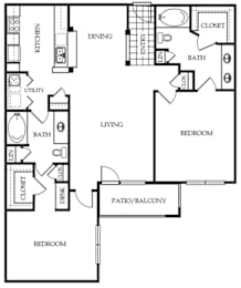 A black and white floor plan of a house with labeled rooms.