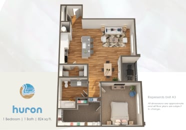 a floor plan for a 1 bedroom 1 bath apartment