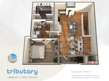 typical floor plan of the 1 bedroom 1 bath apartment