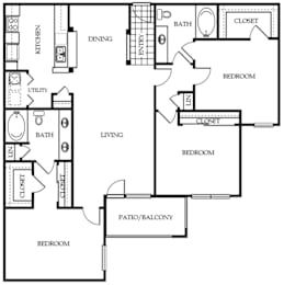 A black and white image of a house floor plan with labeled rooms.