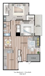 B1 floorplan, 2 bedroom 1 bathroom