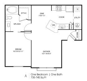 a floor plan of a small house with a bedroom and a living room