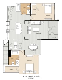 a floor plan of two bedrooms and two baths on the second floor