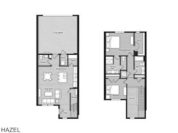 A floor plan of a two-bedroom apartment with a garage.