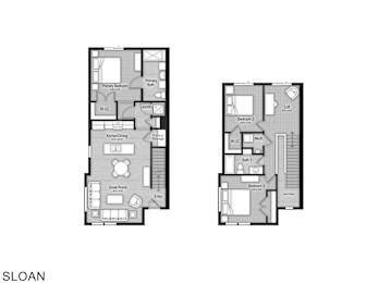 A floor plan of a two bedroom apartment.