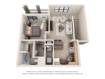 a 1 bedroom floor plan with a bathroom and a living room