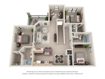 a bedroom floor plan is shown in this rendering