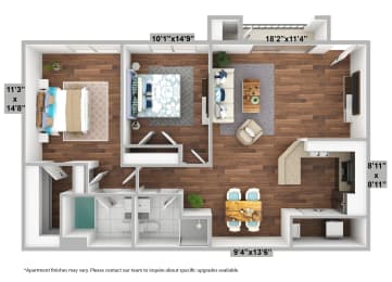 1095 sqft 2 bedroom