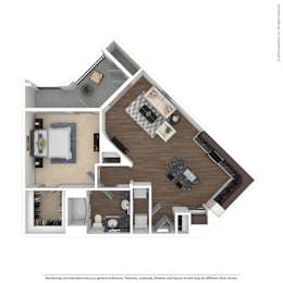 A floor plan of a two-story home with a living room, kitchen, and bedrooms.