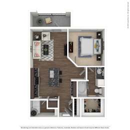 A floor plan of a room with a couch, a bed, a table, and a toilet.