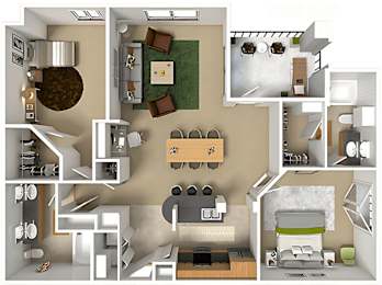 A floor plan of a house with a kitchen, living room, and dining area.