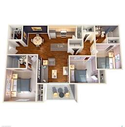 A 3D floor plan of a house showing the layout of the rooms.