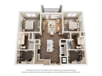 a 3d floor plan of a bedroom with a bathroom and a living room
