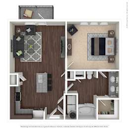 A floor plan of a house with a kitchen, living room, and bathroom.