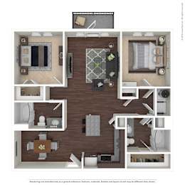 A floor plan of a house with a kitchen, living room, and bathroom.