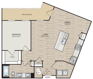 a floor plan of a studio apartment with a bedroom and a living room