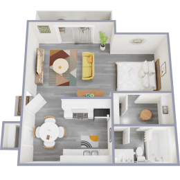 a floor plan of a one bedroom apartment with a bathroom and living room