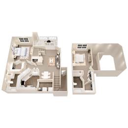 A floor plan of a two-story house with a living room, kitchen, and bedrooms.
