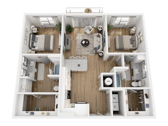 A top-down view of a house layout with labeled rooms.