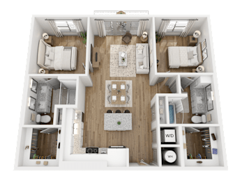A top-down view of a house layout with labeled rooms.