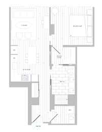 A floor plan of a house with labeled rooms such as living room, bedroom, and kitchen.
