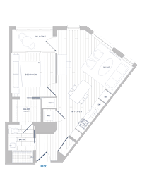 A floor plan of a house with a living room, kitchen, bath, and bedroom.