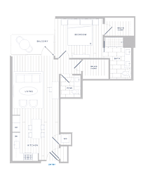 A floor plan of a house with a balcony, living room, kitchen, dining room, and bathroom.