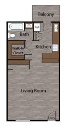 a floor plan of a small room with a bathroom and a living room