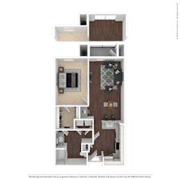 A floor plan of a house with a kitchen, living room, and bathroom.