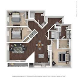 A floor plan of a house with a kitchen, living room, and two bedrooms.