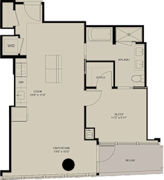 A floor plan of a house with a kitchen, bathroom, and living room.