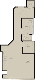 A floor plan shows a kitchen, a living room, a dining area, and a bedroom.