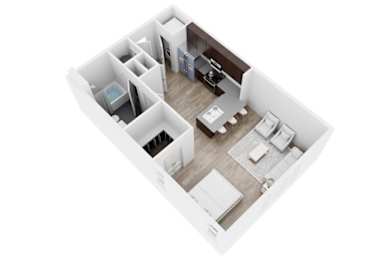 A top down view of a modern apartment layout.