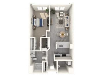 a bedroom floor plan with a bathroom and a living room