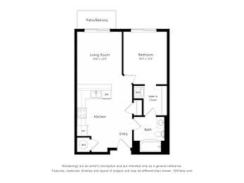 A floor plan of a house with a living room, kitchen, bathroom and bedroom.