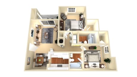 3D Floorplan of a 2 bedroom apartment in Conyers ga