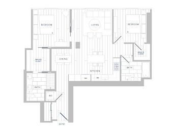 A floor plan of a house with labeled rooms such as bedroom, living room, dining room, kitchen, and bathroom.