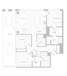 A floor plan of a house with a living room, dining room, kitchen, and multiple bathrooms.