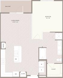A floor plan of a home with a living room, dining room, bedroom, pantry, and closet.
