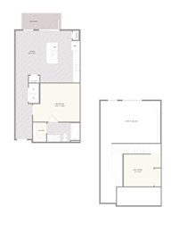 A floor plan of a house with a balcony, two bedrooms, and a bathroom.
