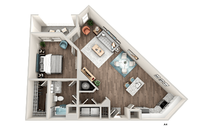 A detailed 3D floor plan of a house showing all rooms and furniture layout.