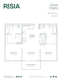 A floor plan for a Resia 2 Bed 2 Bath property.