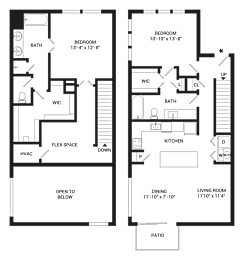 A floor plan of a two-story house with labeled rooms and dimensions.