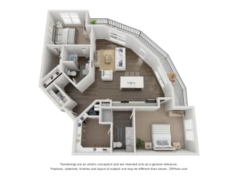 a 3d floor plan of a house with a balcony