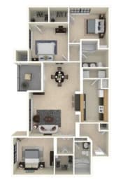 a 3d floor plan of a house with roommates