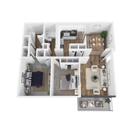 A top down view of a modern apartment layout.