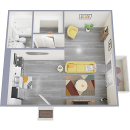 a rendering of our 1 bedroom apartment at princeton court apartments in dallas